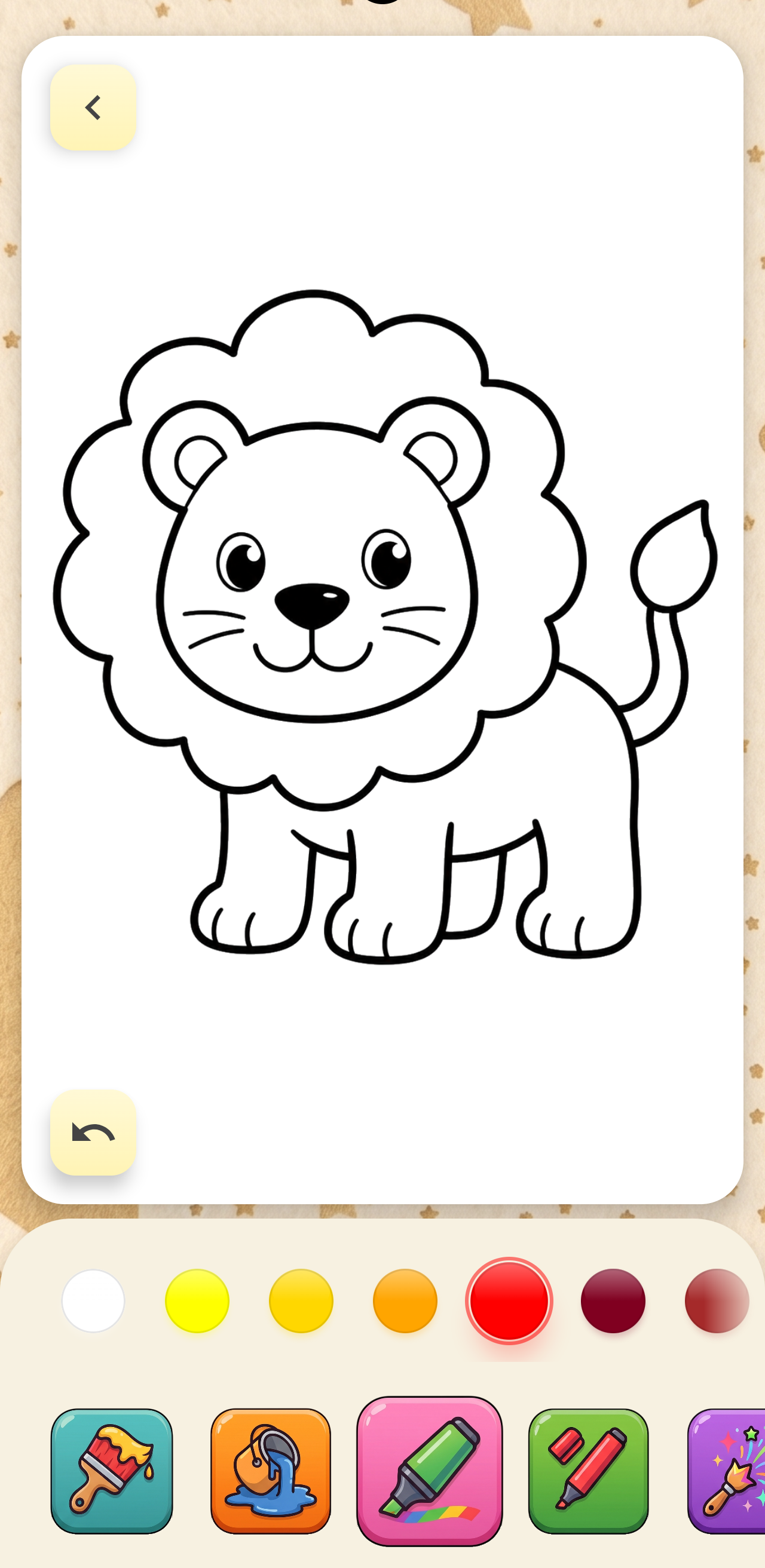 Lion coloring page with a bright yellow mane